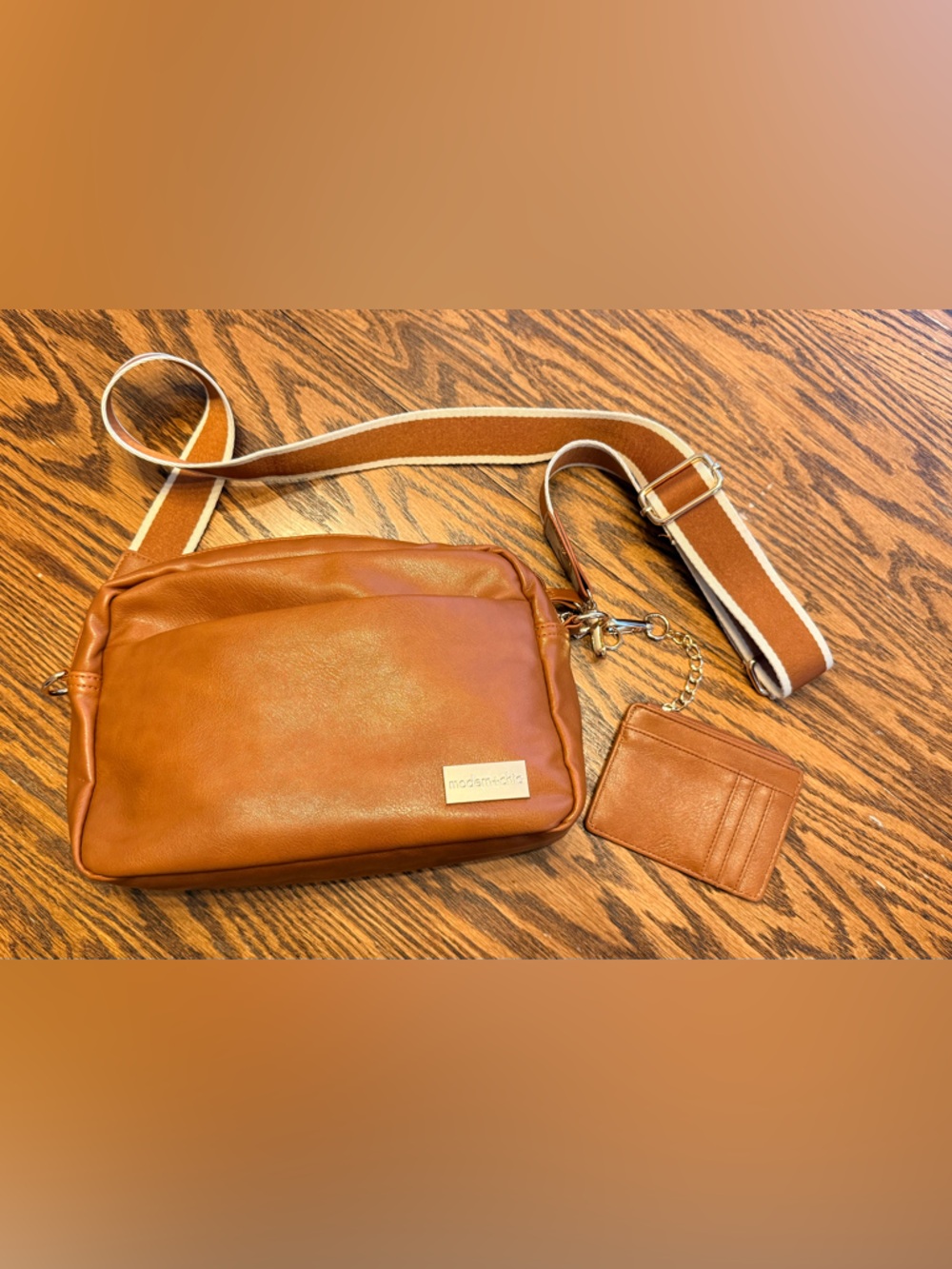 Faux-Leather Crossbody Bag with Card Holder in Tan by Noonday Collection
